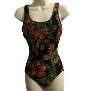 NWT Vintage Palisades Beach Club Floral Swimsuit Modest Full Coverage Womens 10‎